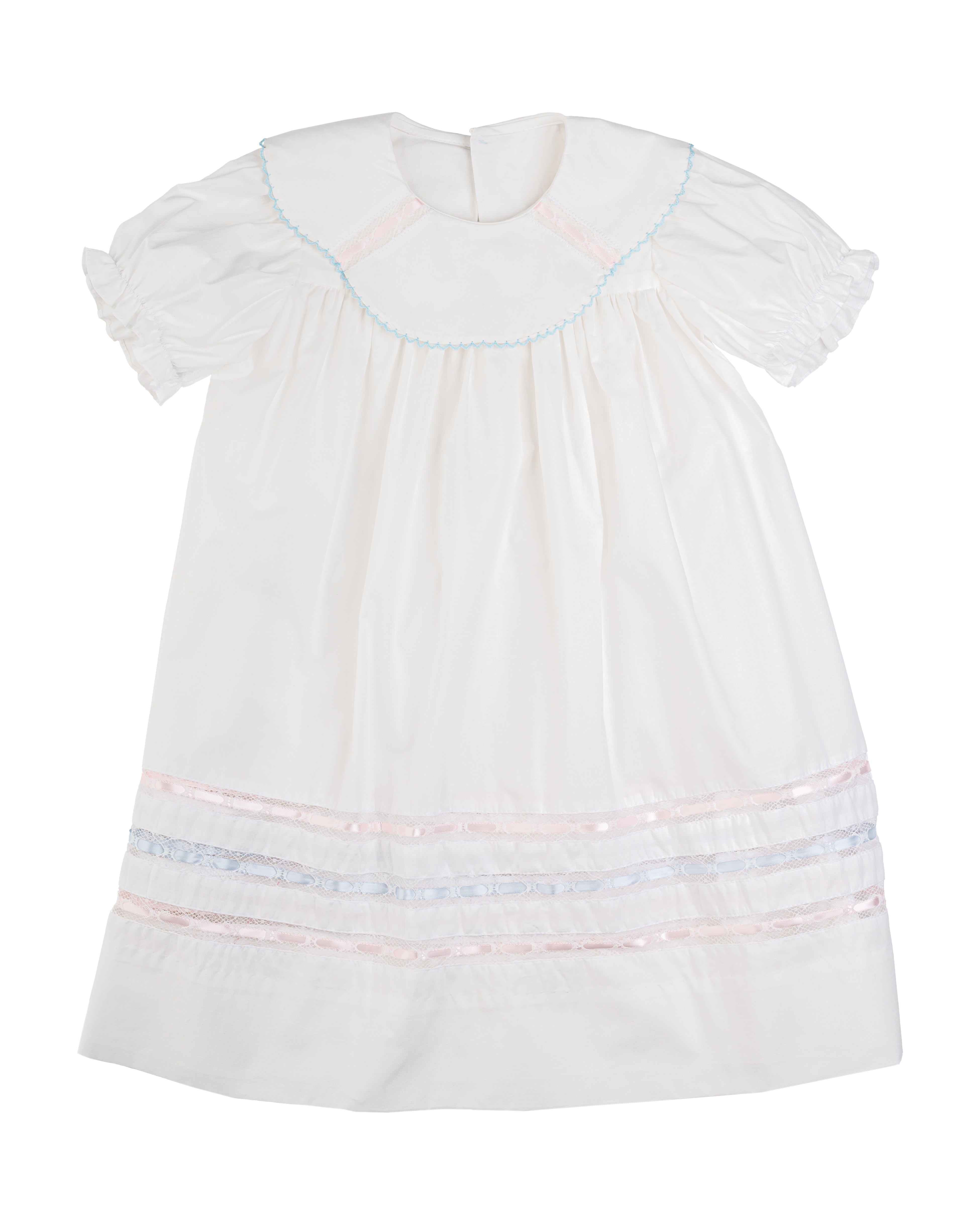 Donahue Dress - Blessings White Batiste, Blue, Pink – The Ruffled Stork