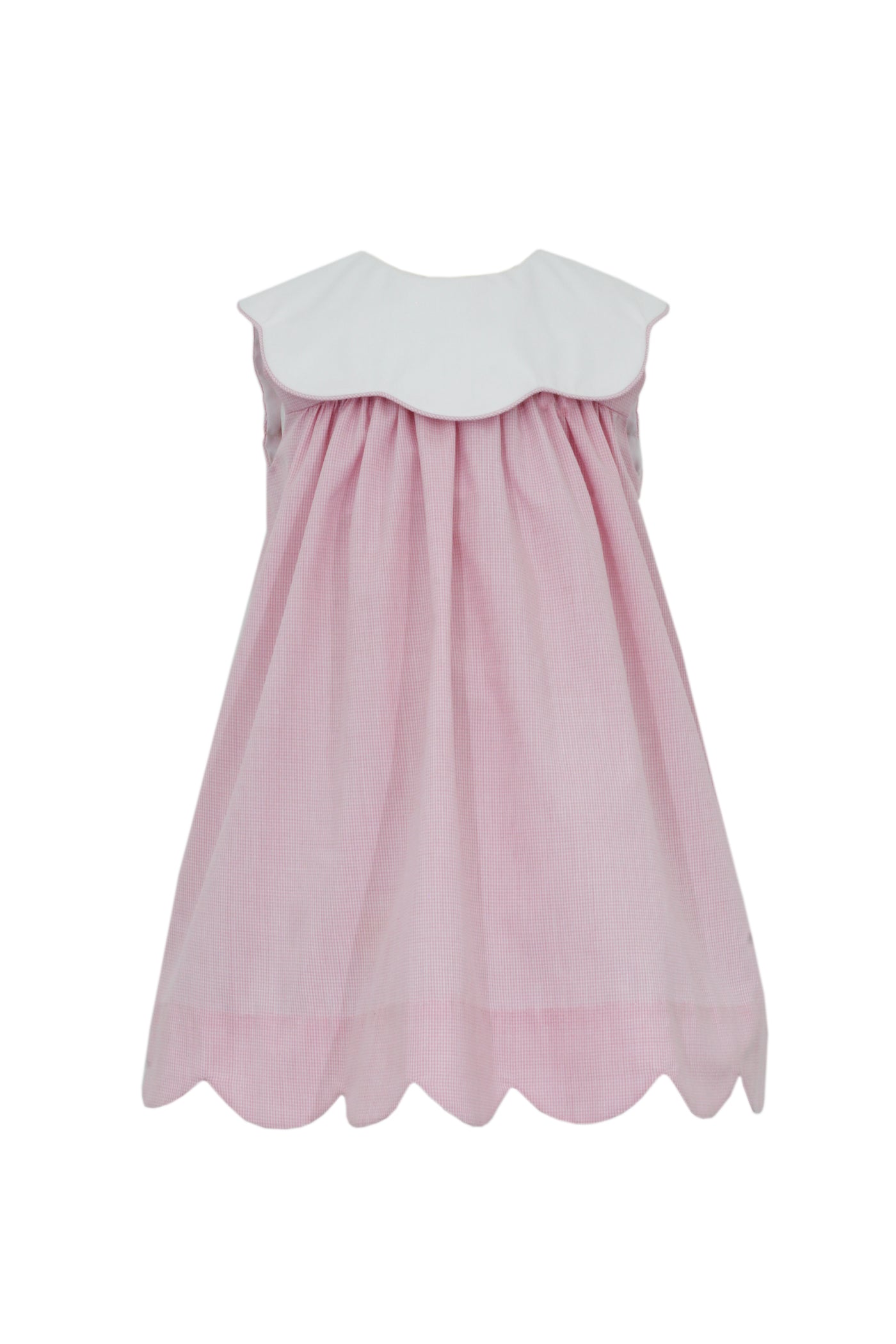 Pink Microcheck Float Dress w/ Scalloped Collar