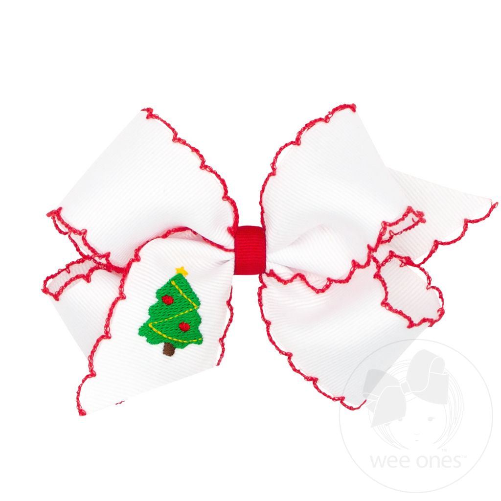 White Moonstitch Christmas Tree Embroidered Bow