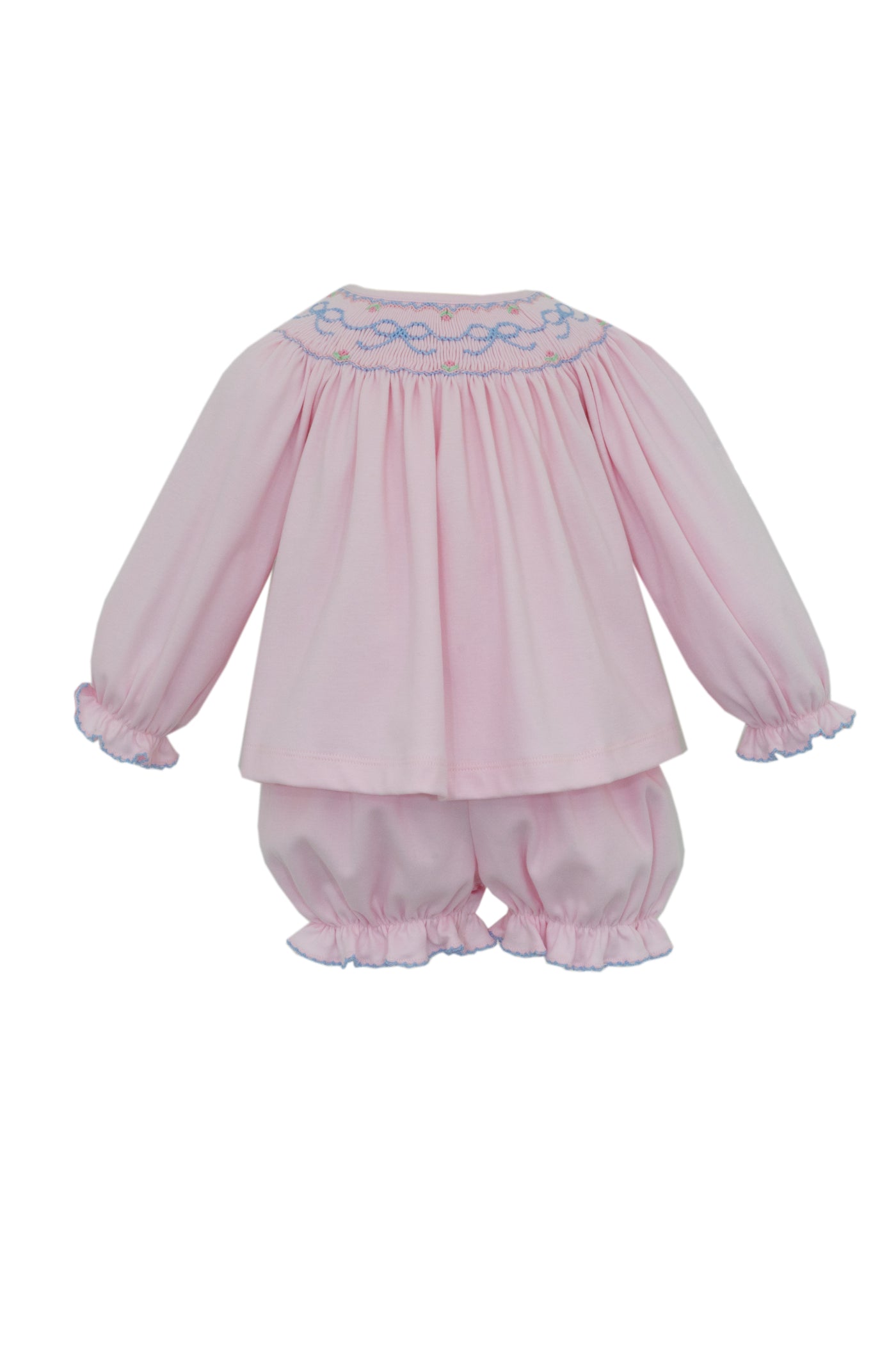 Smocked Bows Pink Knit Bloomer Set