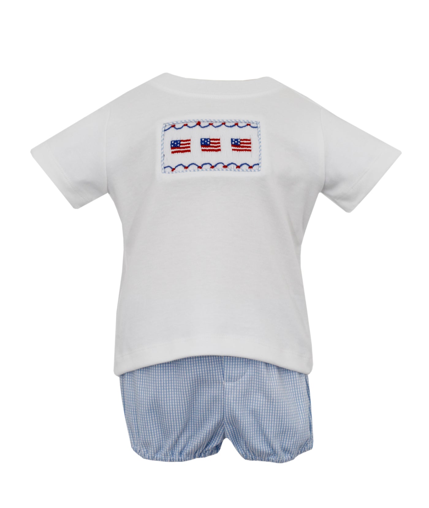 American Flags Smocked Knit Short Set - Blue Check