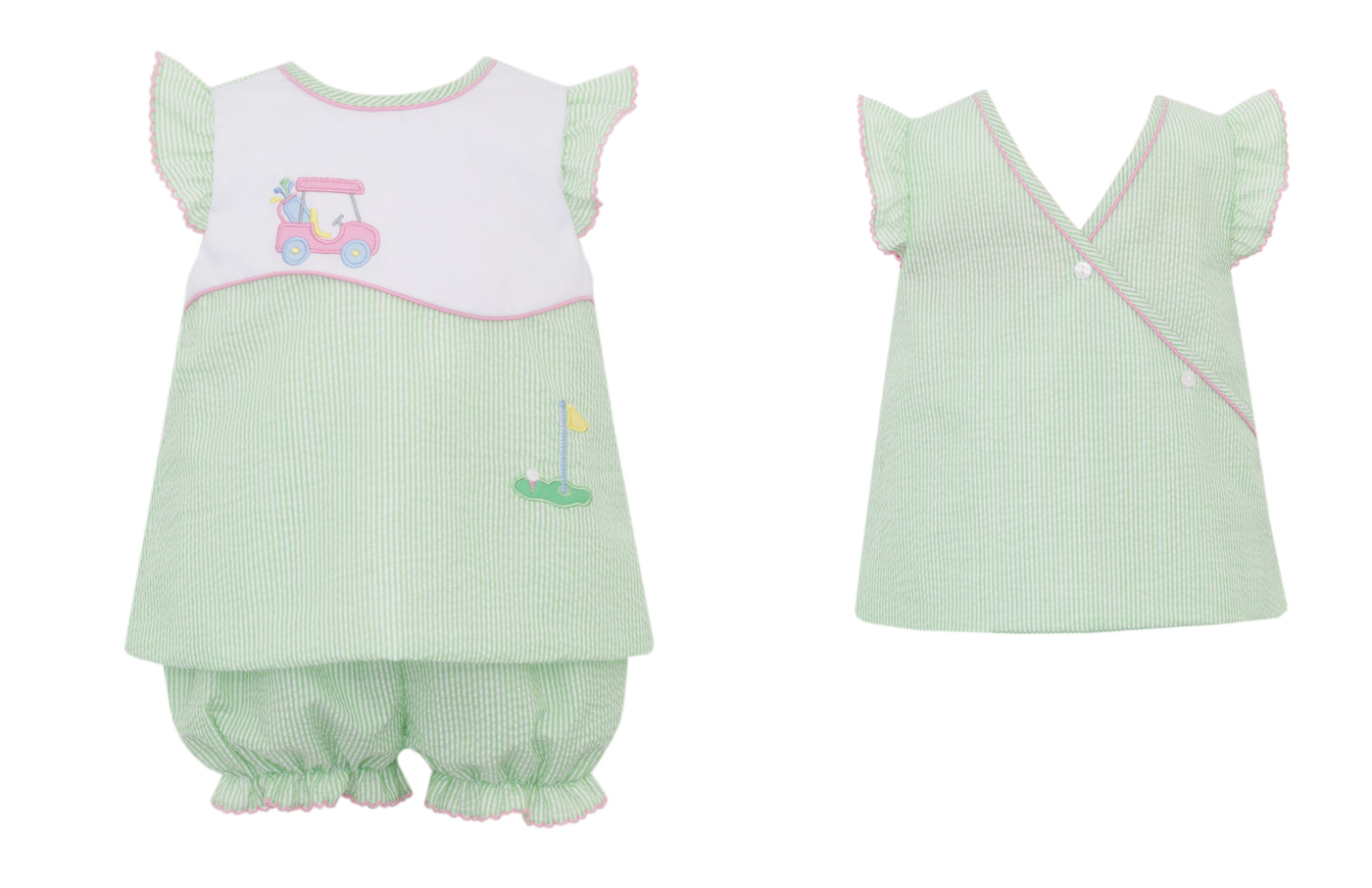 Golf Green Seersucker Stripe Bloomer Set