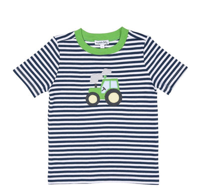 Green Tractor Applique Shirt-Navy