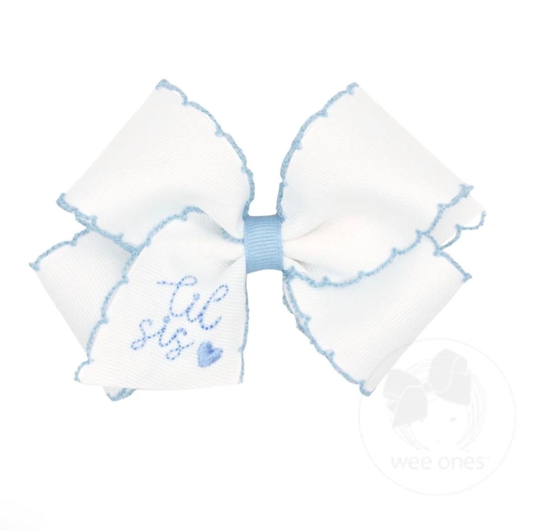Lil Sis Embroidered Medium Bow - Blue