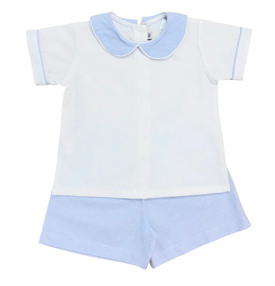 White/Blue Chambray Short Set