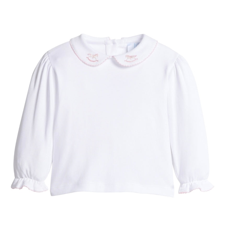Long Sleeve Pinpoint Bubble - Pink Rocking Horse