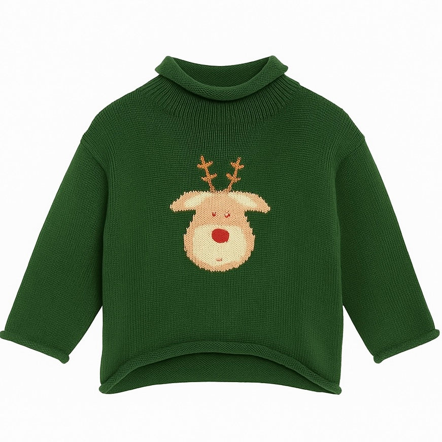 Hunter Green Roll Neck Sweater - Rudolph
