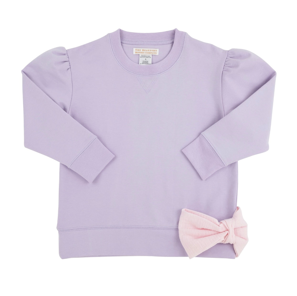 Cassidy Comfy Crewneck Puff Sleeve w/ Bow - Lauderdale Lavender