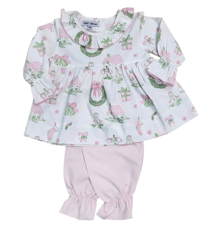 Pink and Green Toile Bloomer Pants Set