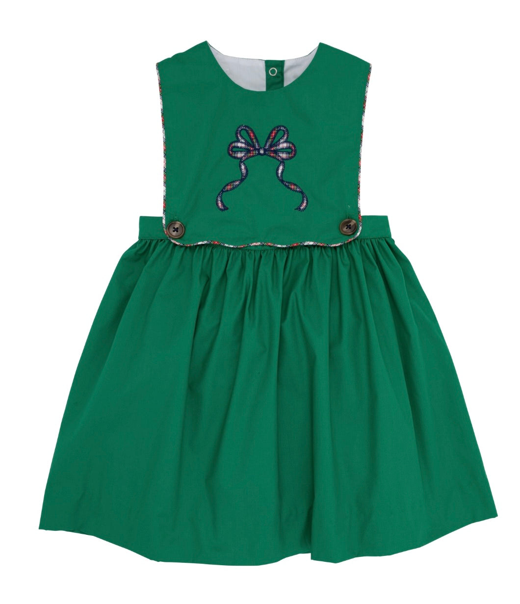 Brady Button In Bow Dress - Kiawah Kelly Green/Merritt Park Plaid