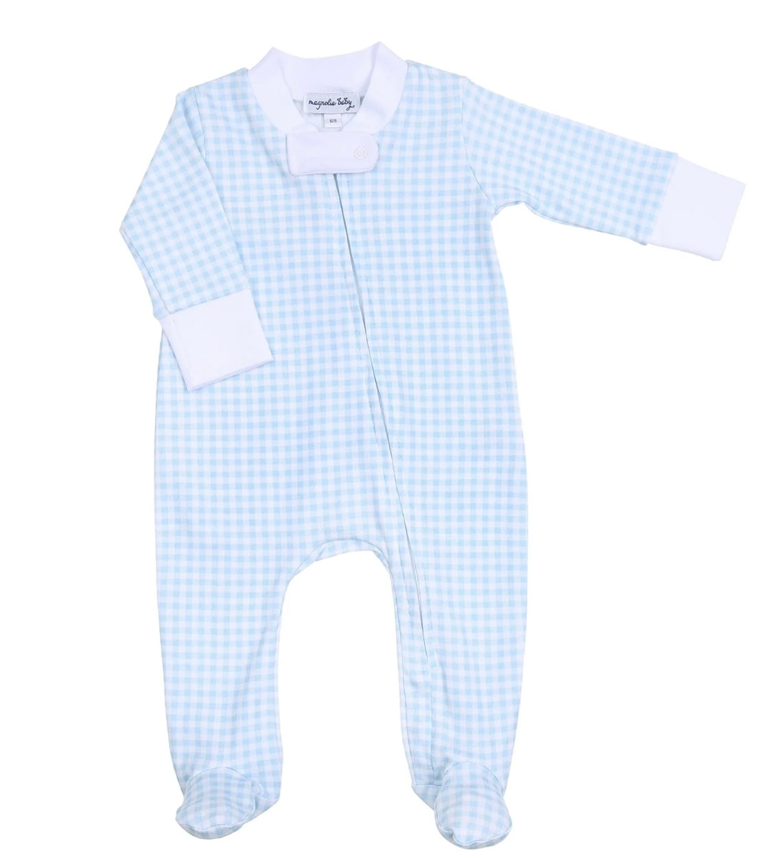 Blue Mini Gingham Zipper Footie