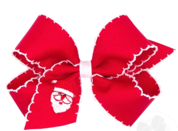 Red Moonstitch Santa Embroidered Bow