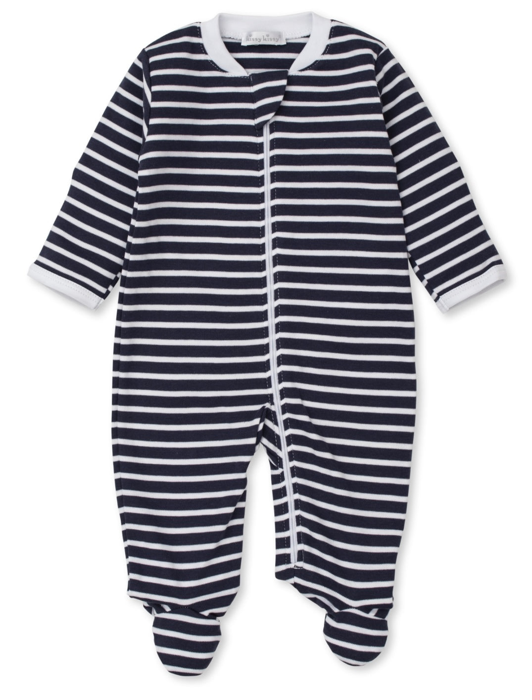 Navy Stripe Zipper Footie