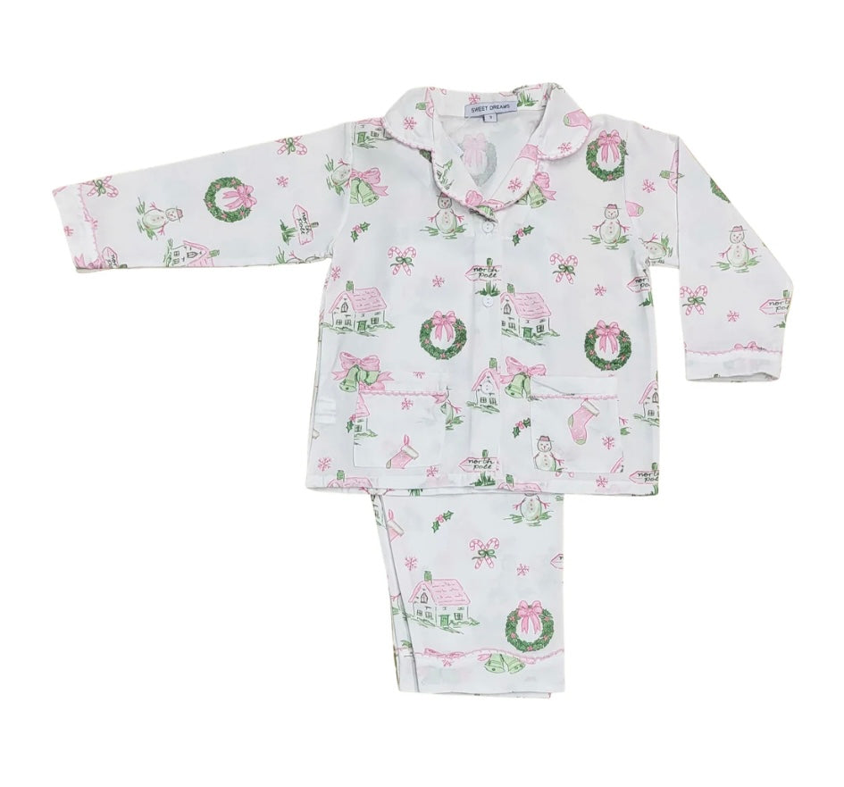 Pink and Green Christmas Toile Pajamas