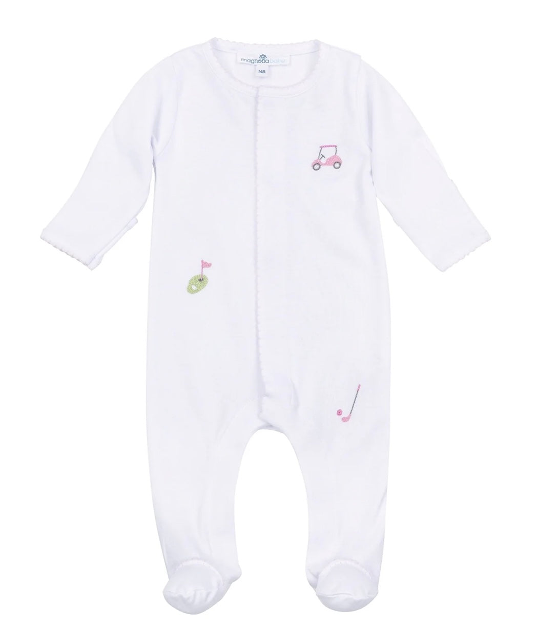 Tiny Tee Time Embroidered Footie - Pink