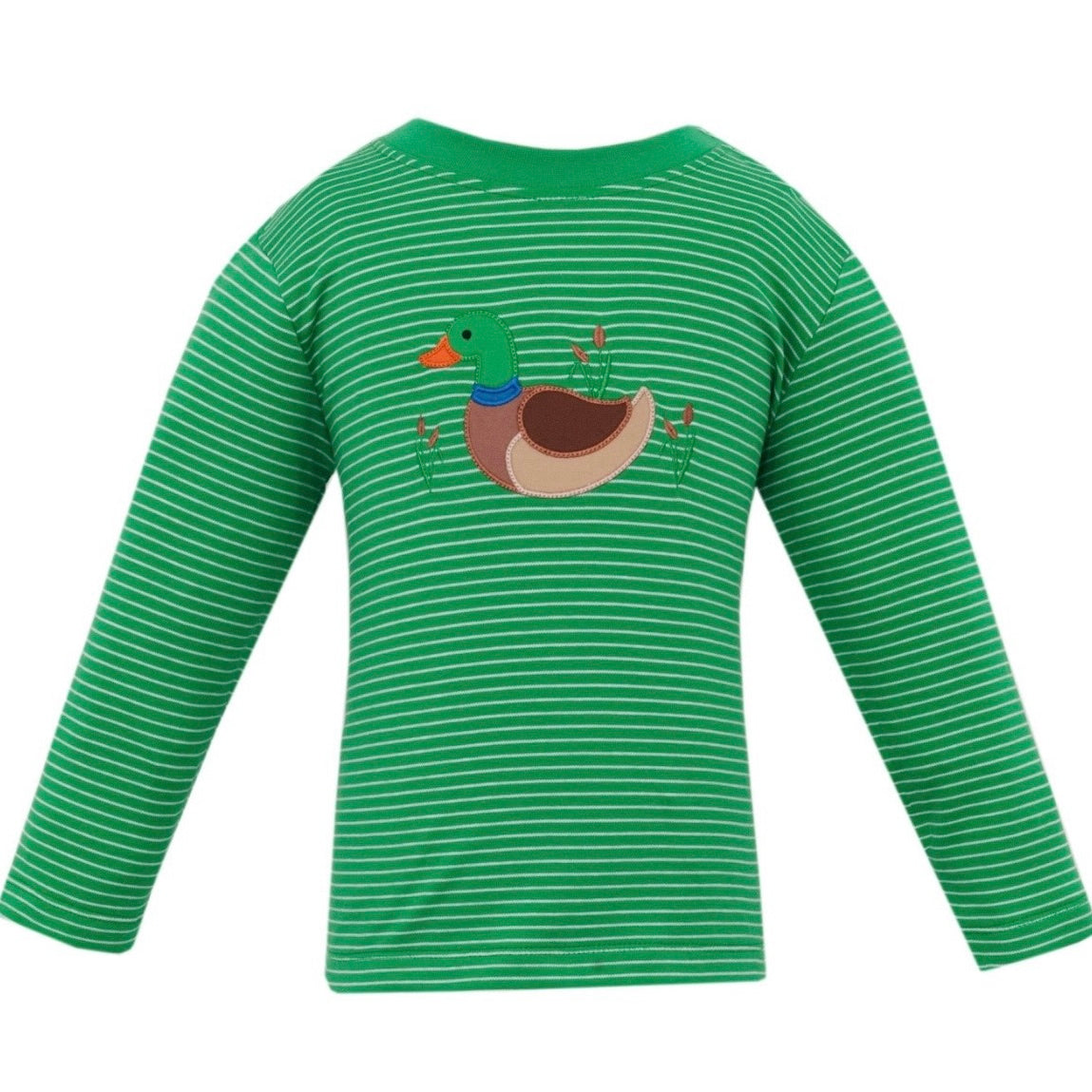 Mallard Duck Applique Knit Green Stripe T-Shirt