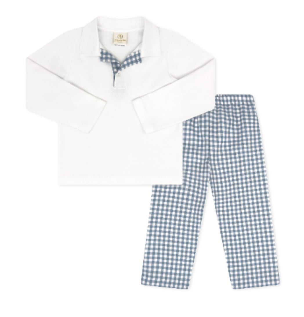 Parker Pant Set - Stone Blue Check