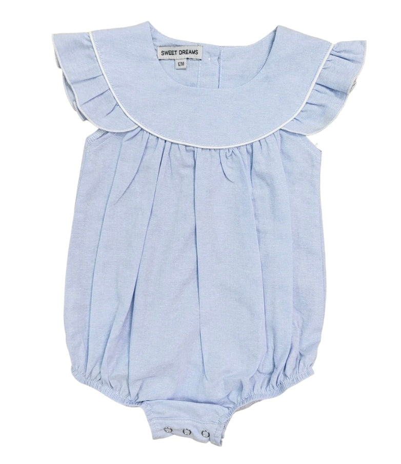 Blue Chambray Ruffle Bubble