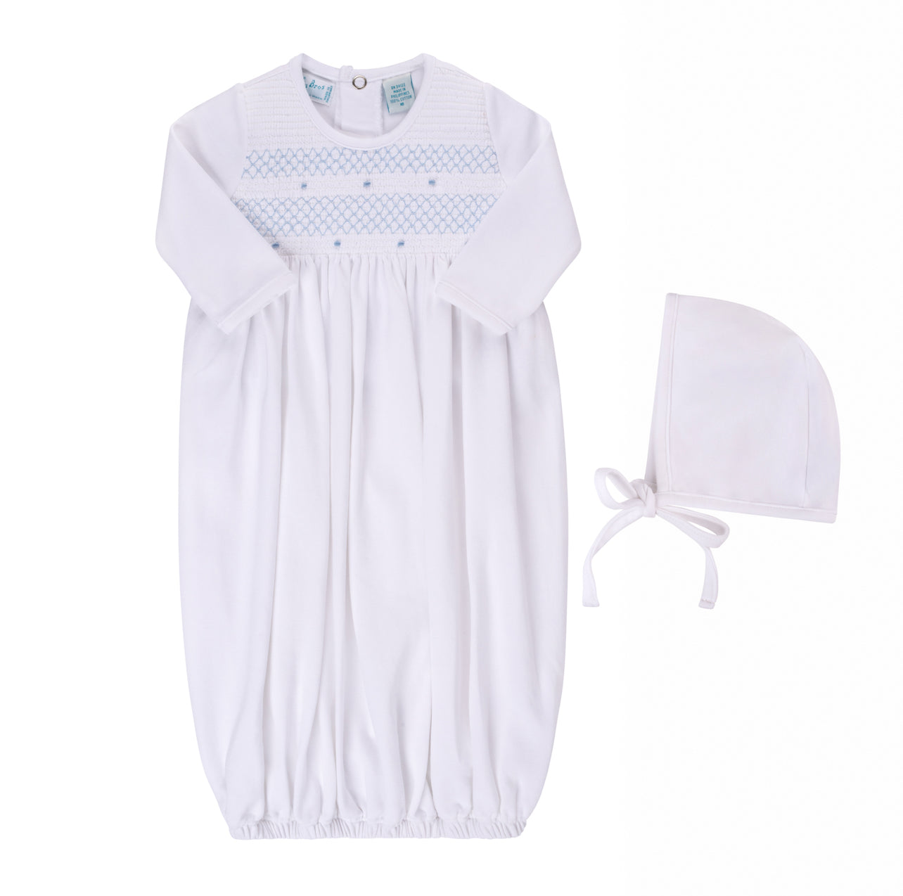 White Smocked Bullion Gown w/ Hat