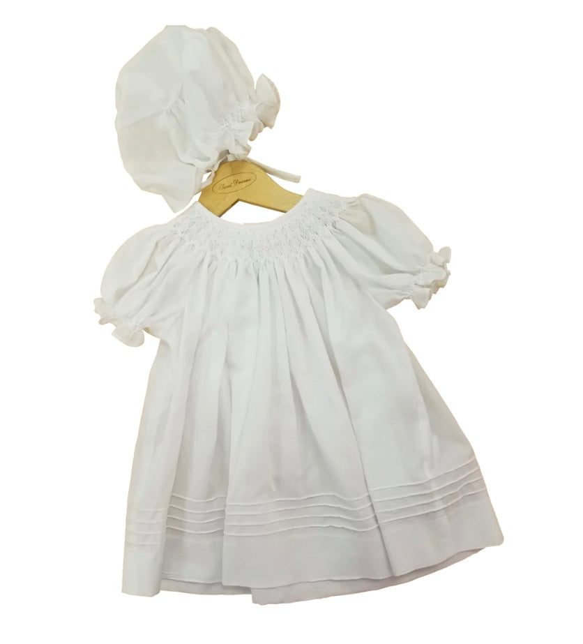 White Smocked Infant Dress w/ Bonnet