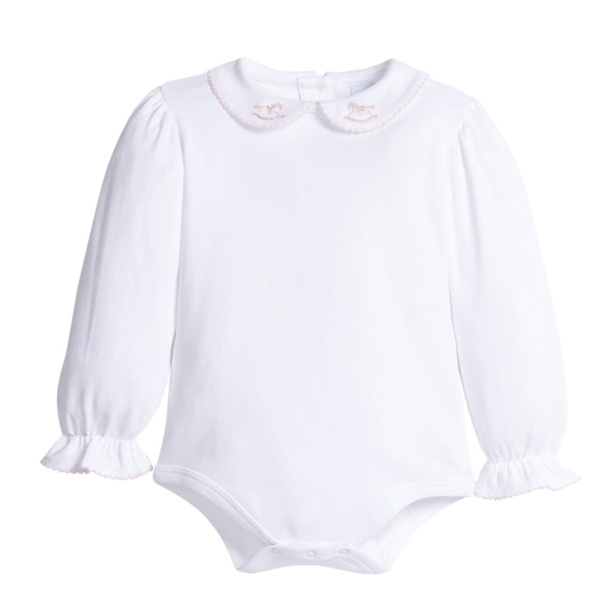 Long Sleeve Pinpoint Bubble - Pink Rocking Horse