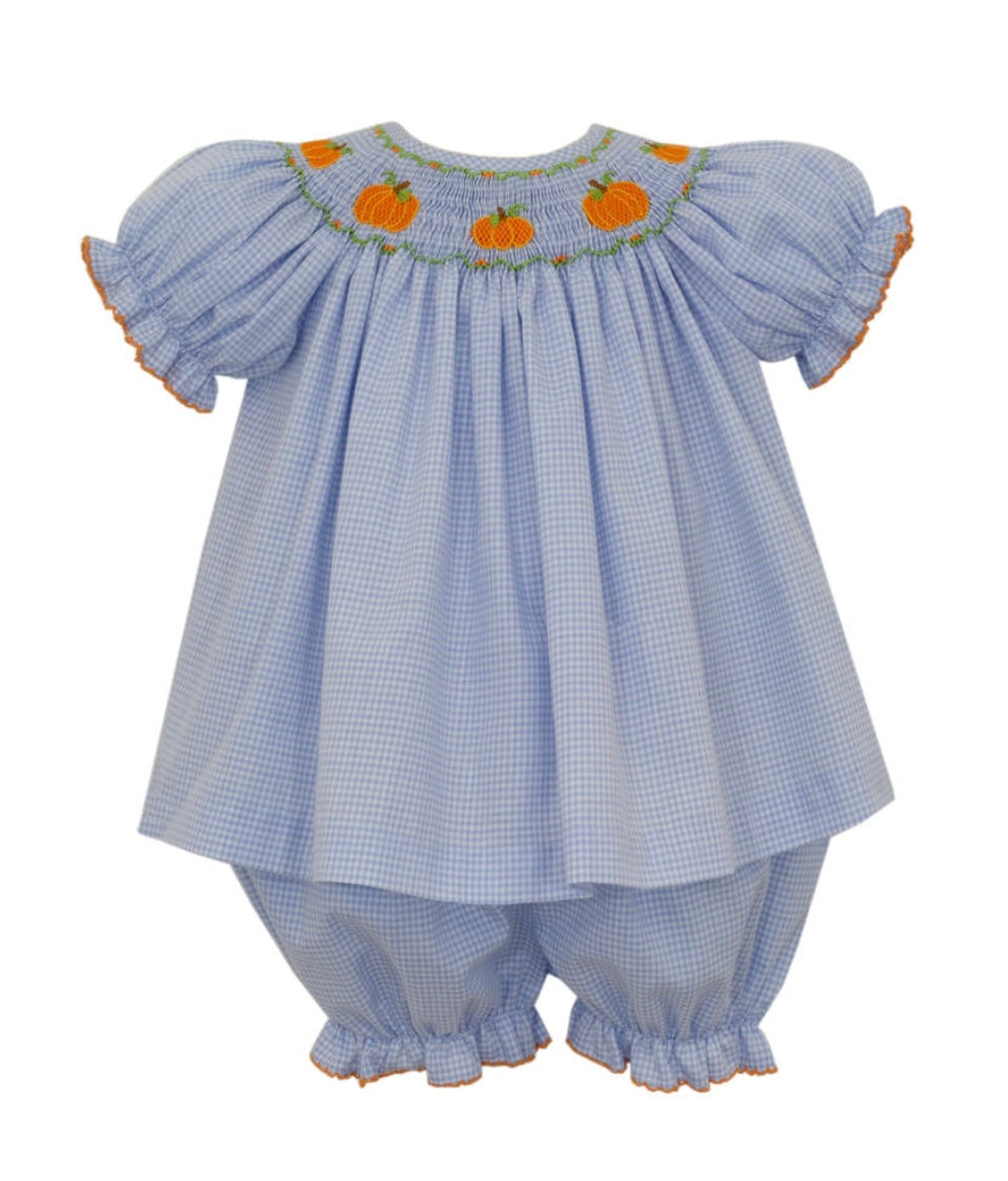 Blue Gingham Bishop Pumpkin Bloomer Set