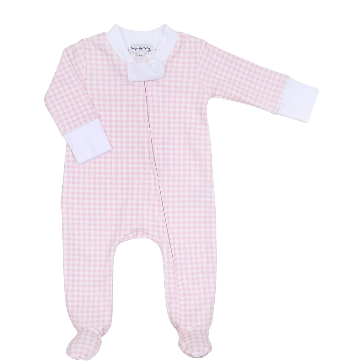 Pink Mini Gingham Zipper Footie