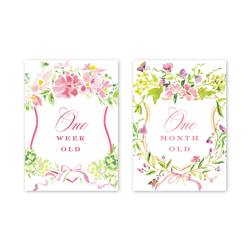 Floral Crest Milestone Cards – The Ruffled Stork
