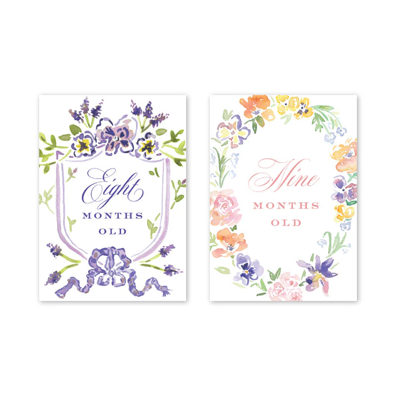 Floral Crest Milestone Cards – The Ruffled Stork