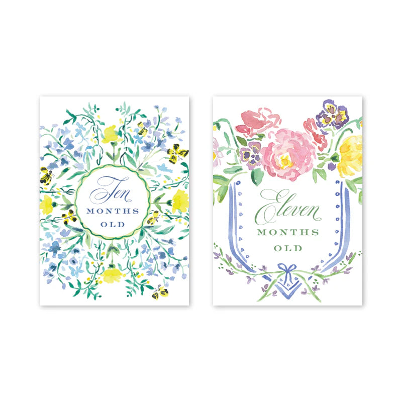 Floral Crest Milestone Cards – The Ruffled Stork