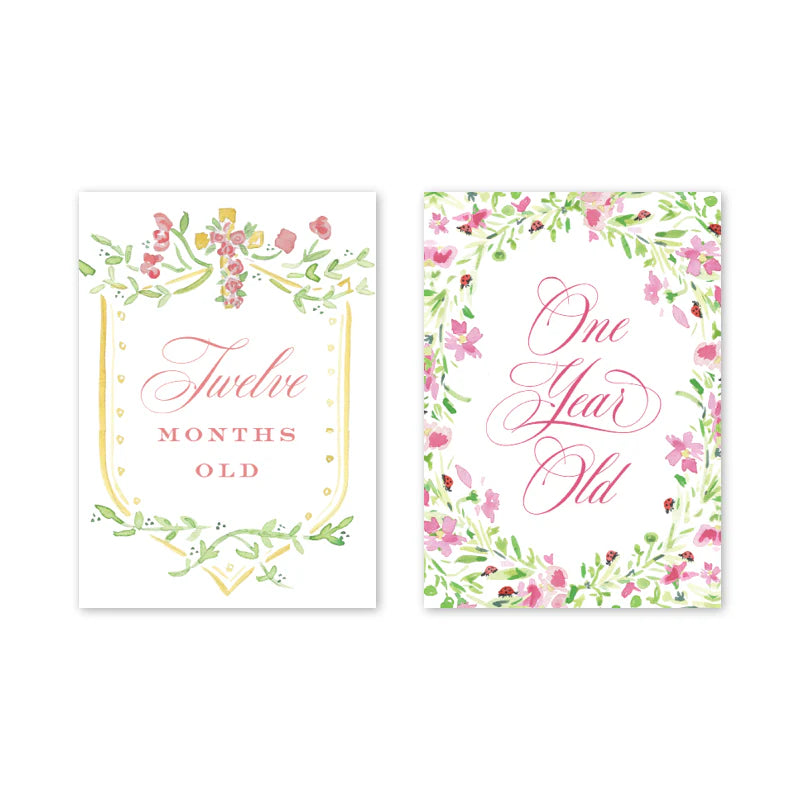 Floral Crest Milestone Cards – The Ruffled Stork