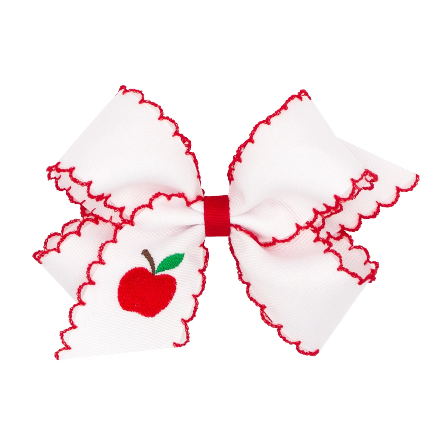 Apple Embroidered Moonstitch Bow