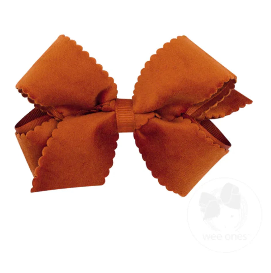 Burnt Orange Scalloped Velvet Overlay Bow