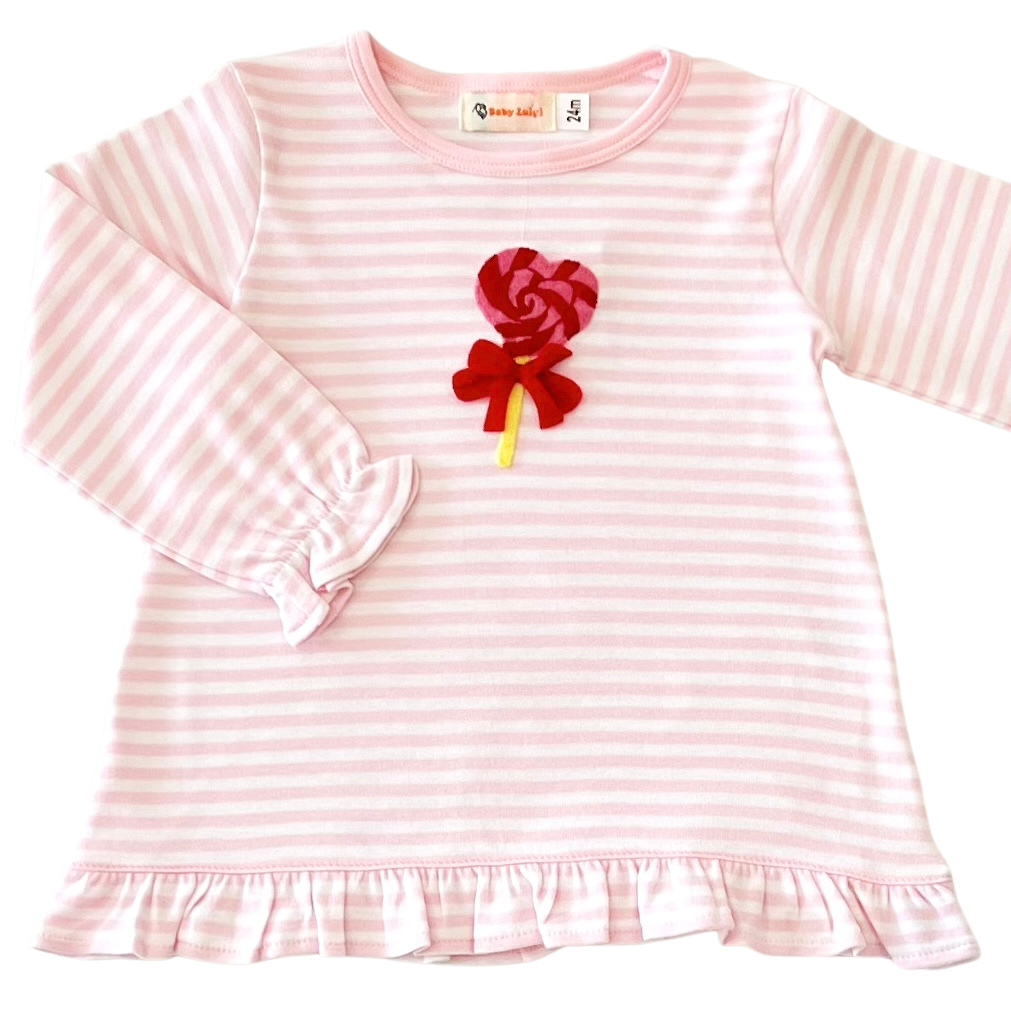 Heart Lollipop Pink Stripe Long Sleeve T-Shirt