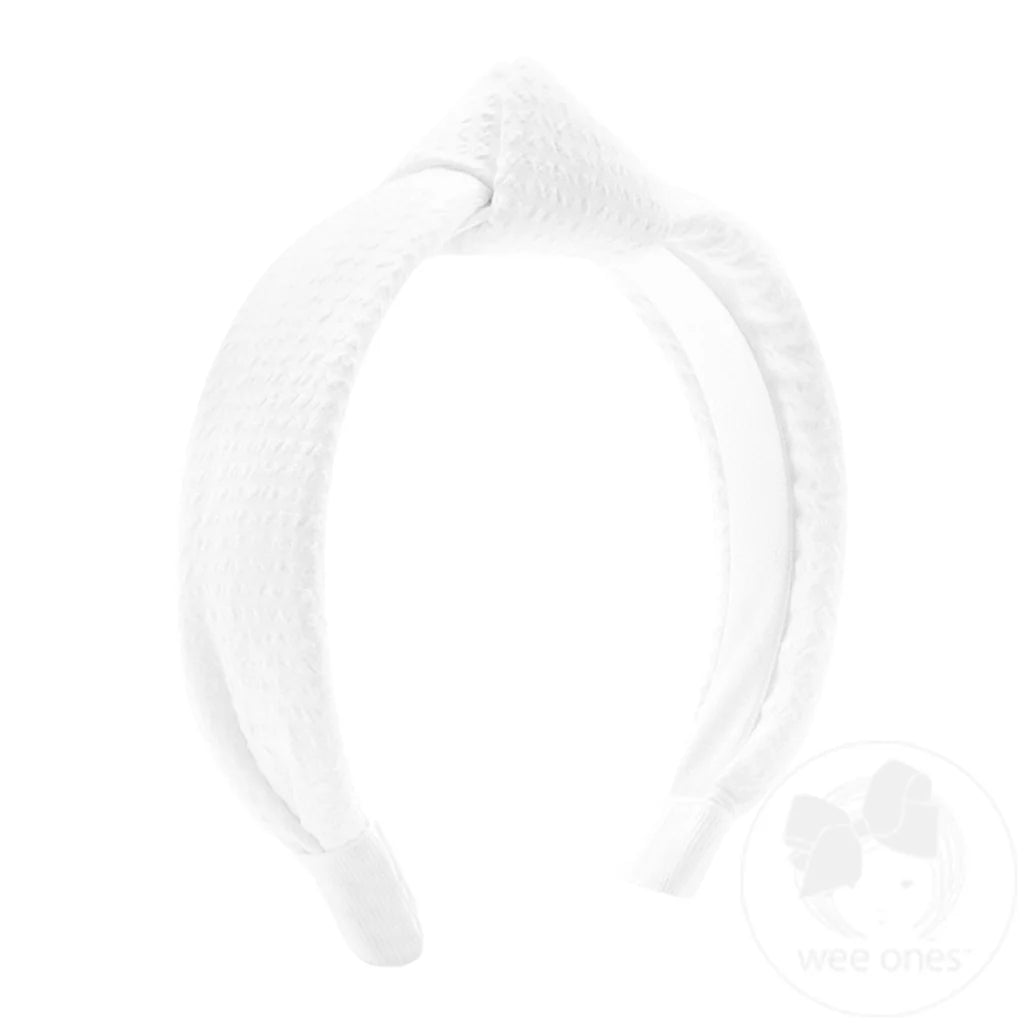 White Seersucker Knot Headband