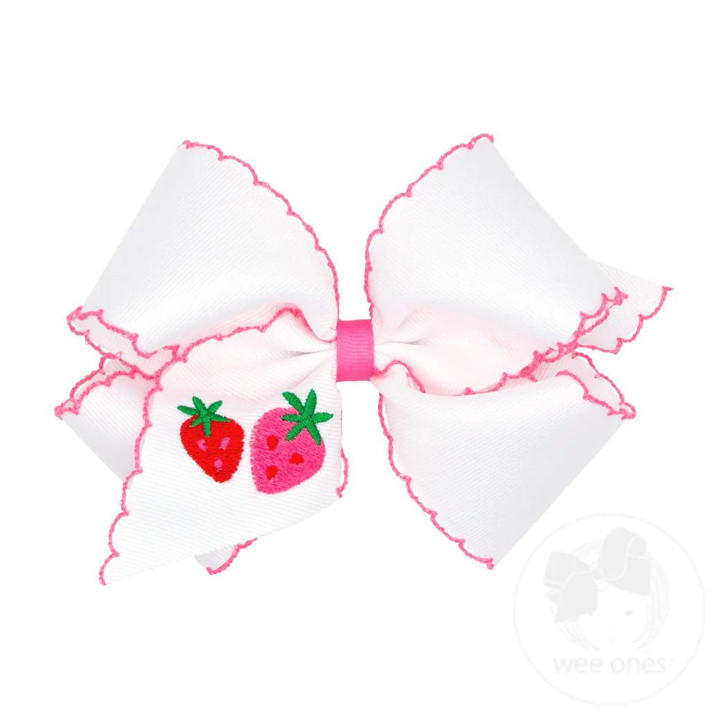 Strawberry Embroidered Moonstitch Bow