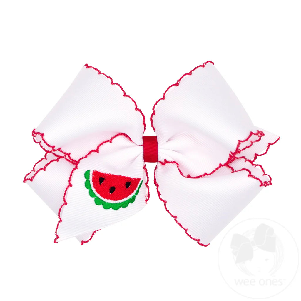 Watermelon Embroidered Moonstitch Bow