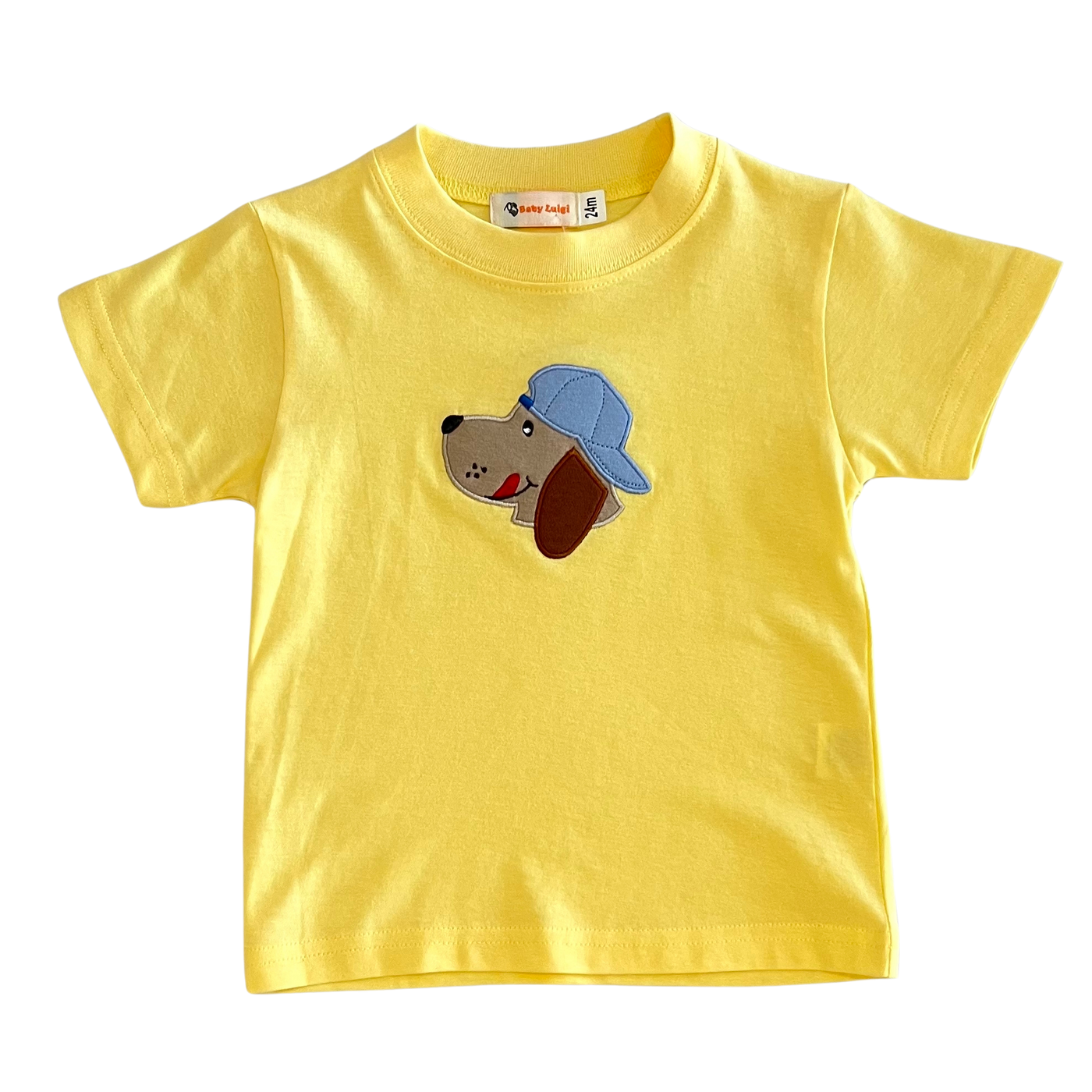 Dog w/ Hat Applique T-Shirt - Butter Yellow