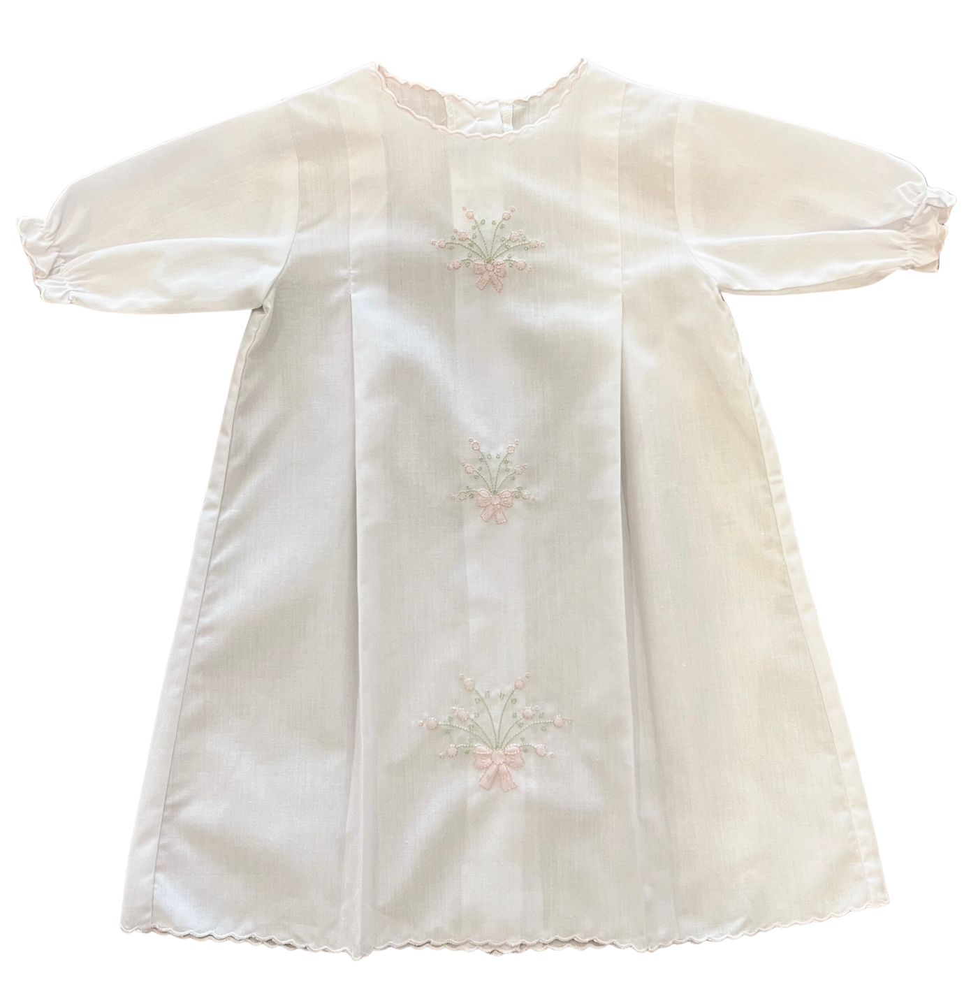 Long Sleeve Daygown w/ Bow Embroidery - White/Pink