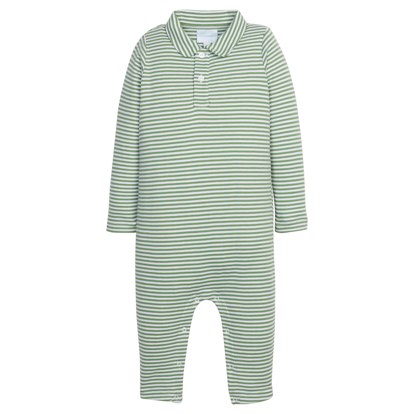 Long Sleeve Polo Romper - Watercress Stripe