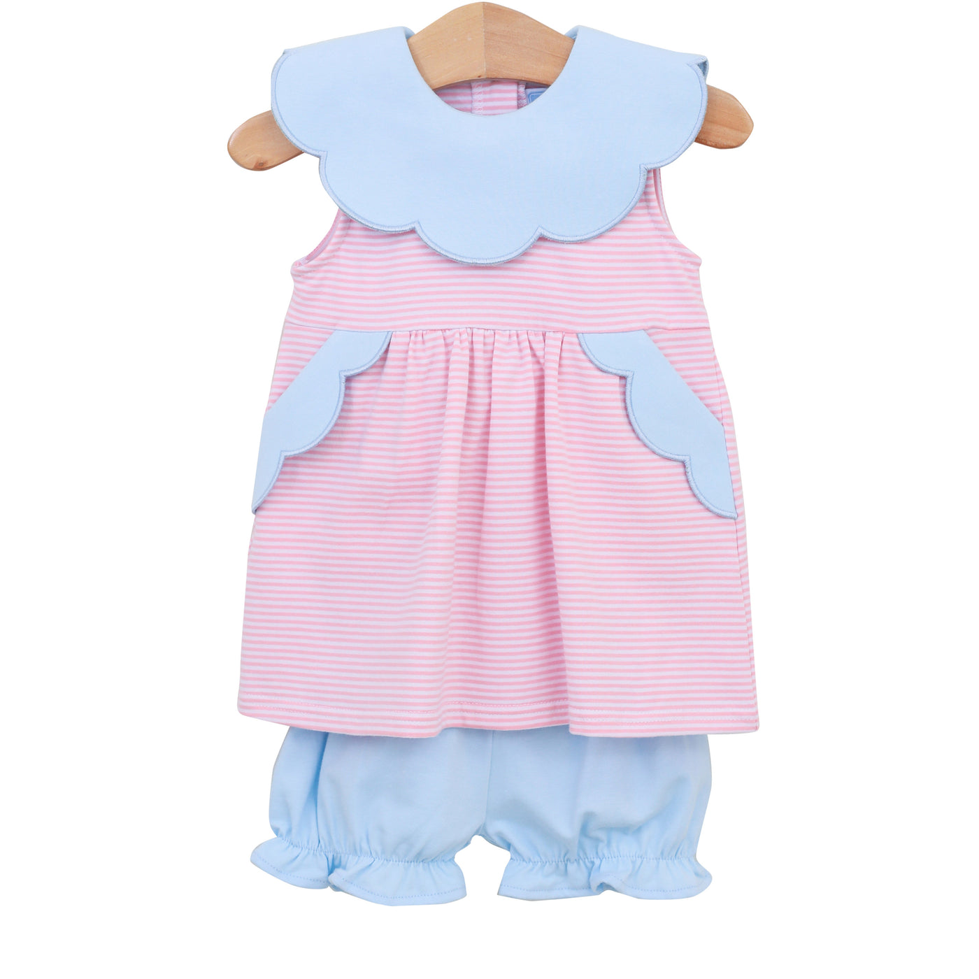 Penelope Bloomer Set - Light Pink Stripe/Light Blue