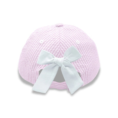 Pink Seersucker Bow Baseball Hat