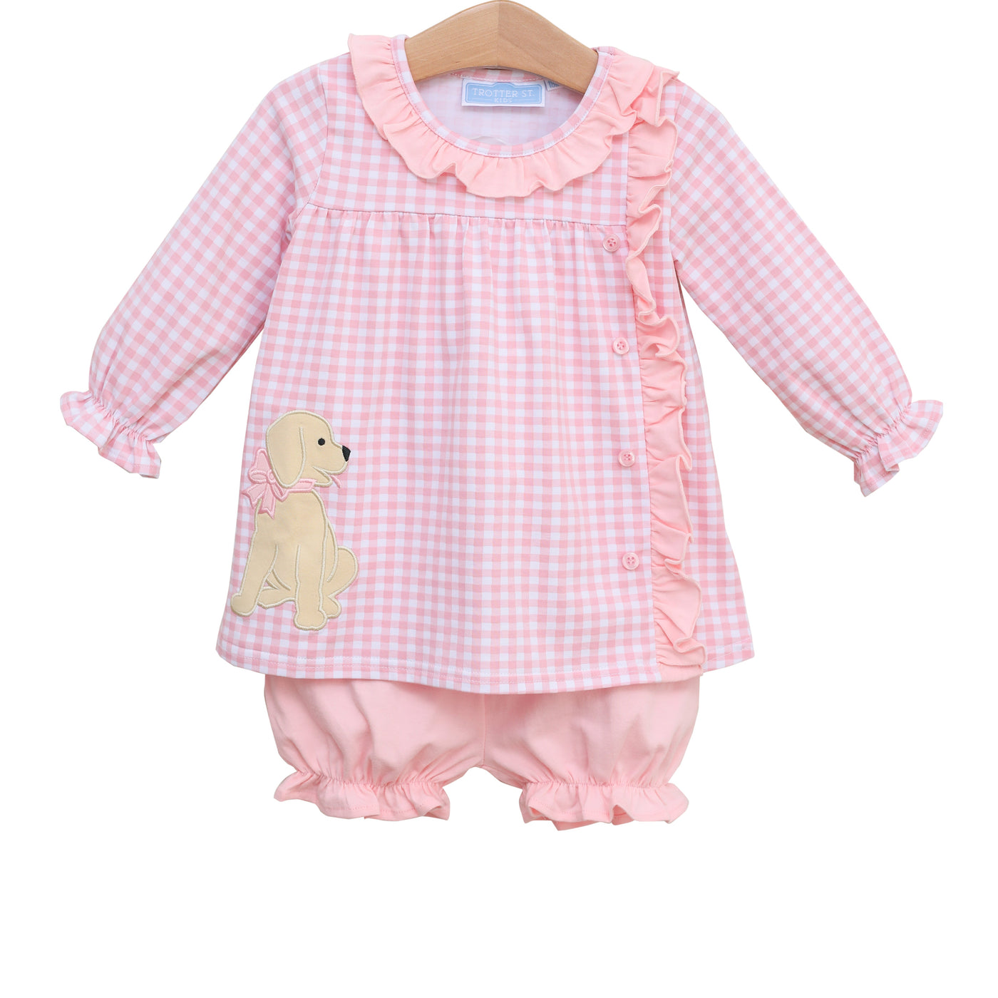 Pink Gingham Puppy Bloomer Set