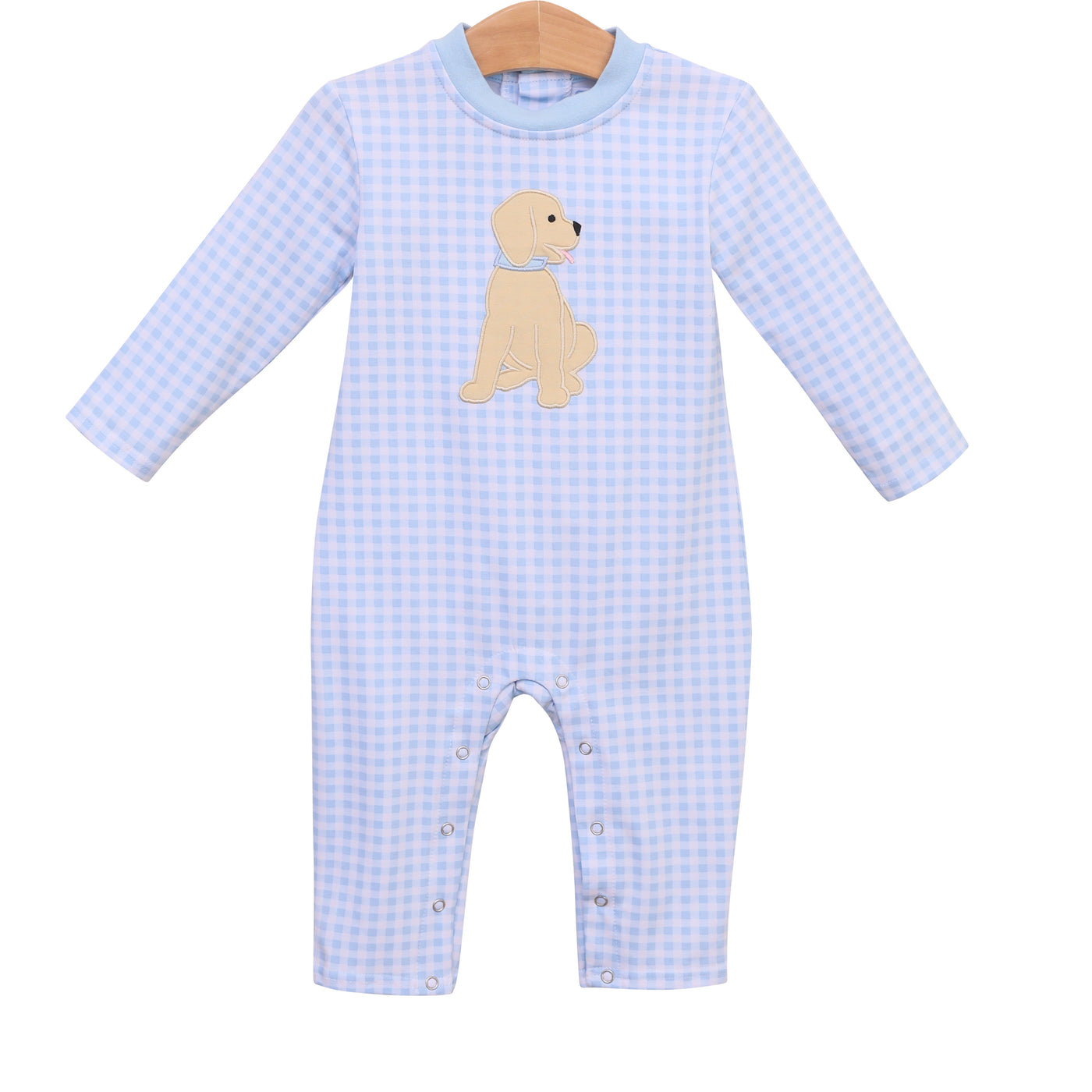 Blue Gingham Puppy Romper