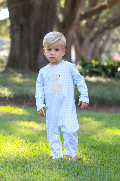 Blue Gingham Puppy Romper