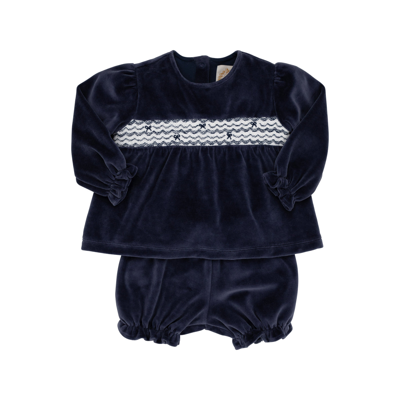 Smocked Bon Air Bloomer Set - Nantucket Navy Velour