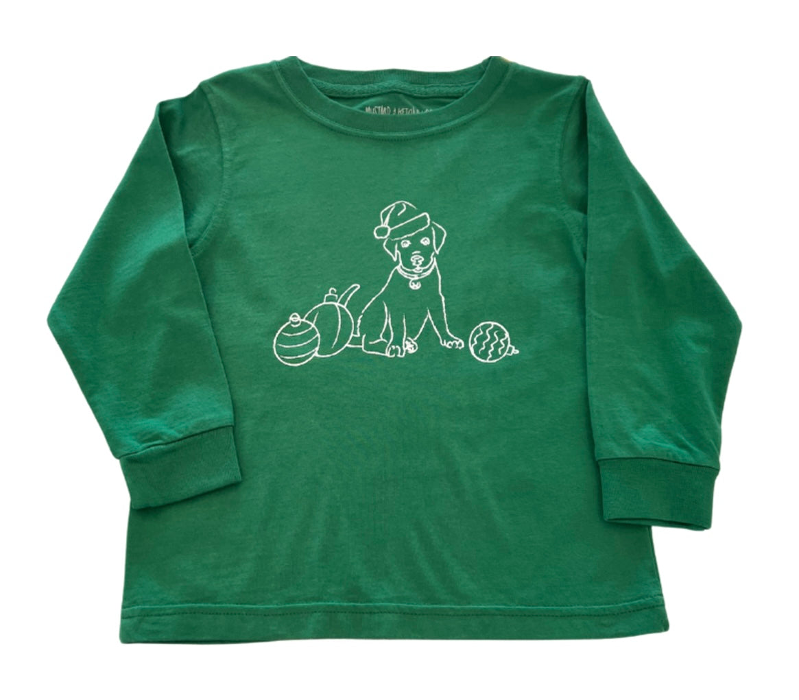 Green Santa Pup T-Shirt L/S