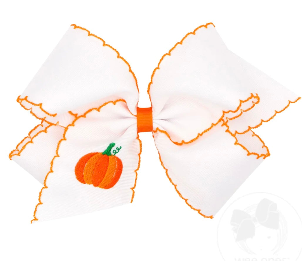White/Orange Pumpkin Moonstitch Bow