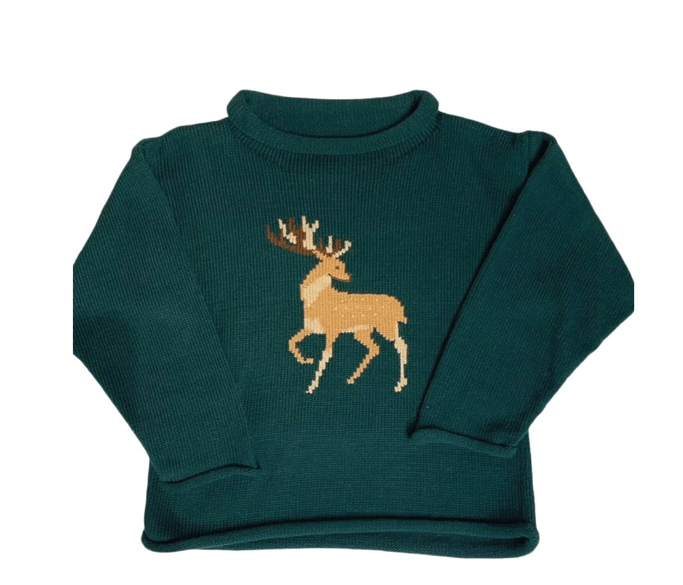 Roll Neck Sweater-Deer on Forest