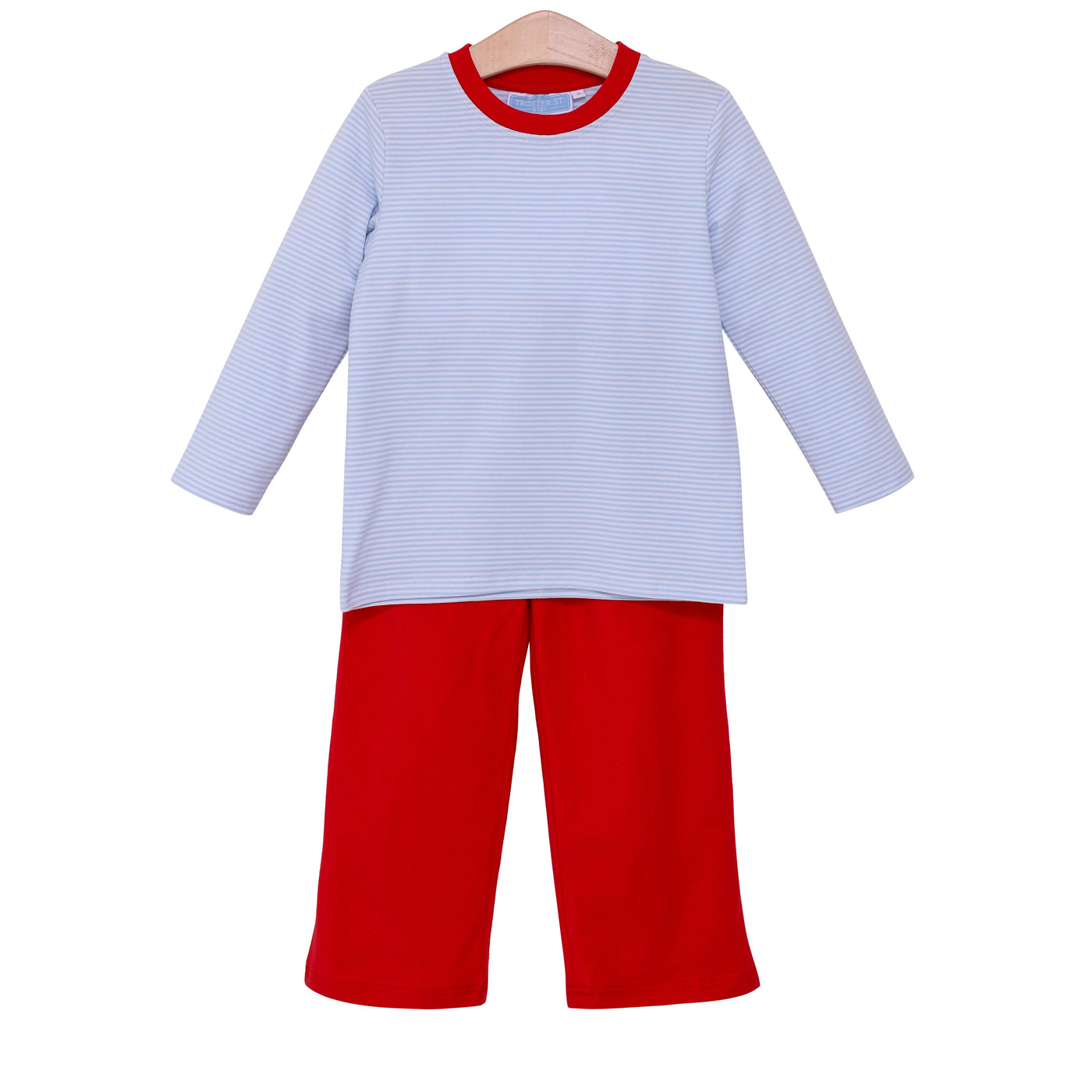 Miller Long Sleeve Pants Set - Light Blue Stripe/Red
